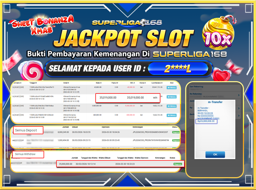 SUPERLIGA168 JACKPOT SWEET BONANZA XMAS Rp.35,000,000,LUNASS